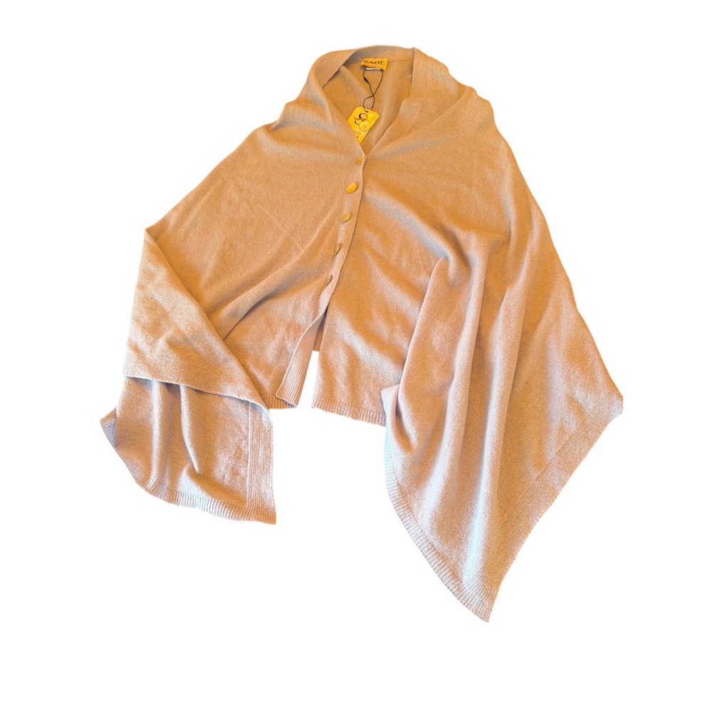 SAOL Shawl Light Blue Lambswool Ladies Button Front Wrap Poncho Lagenlook